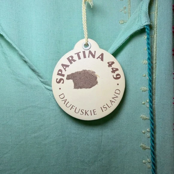 Spartina 449 Aqua Kaftan Cover Up Embroidered Tassel Boho Beach OS NWT Colorful - Picture 7 of 11